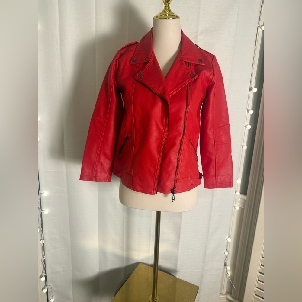 Red Faux Leather Moto Jacket – Tagged Kids 150cm Fits Women’s XS/S